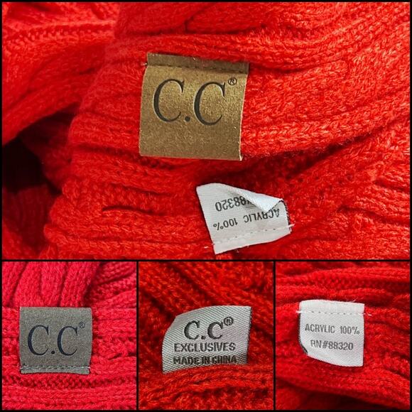 C.C. Exclusives Cozy Cable Knit Pom Pom Scarf Red Black - Picture 11 of 12